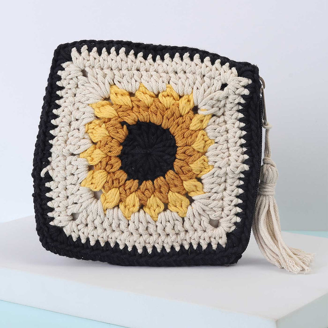 Handmade Crochet Sunflower Pouch