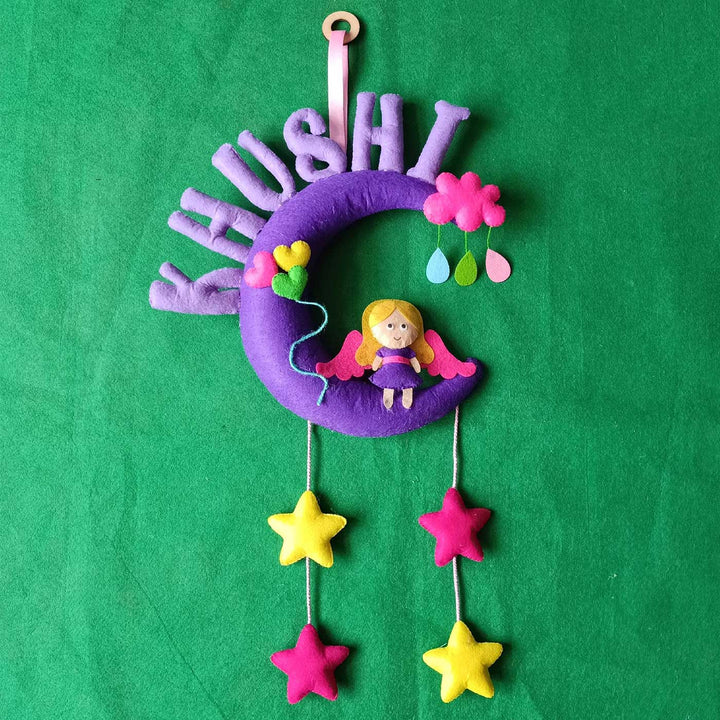 Personalized Handmade Angel, Moon & Star Theme Felt Kids Name Plate