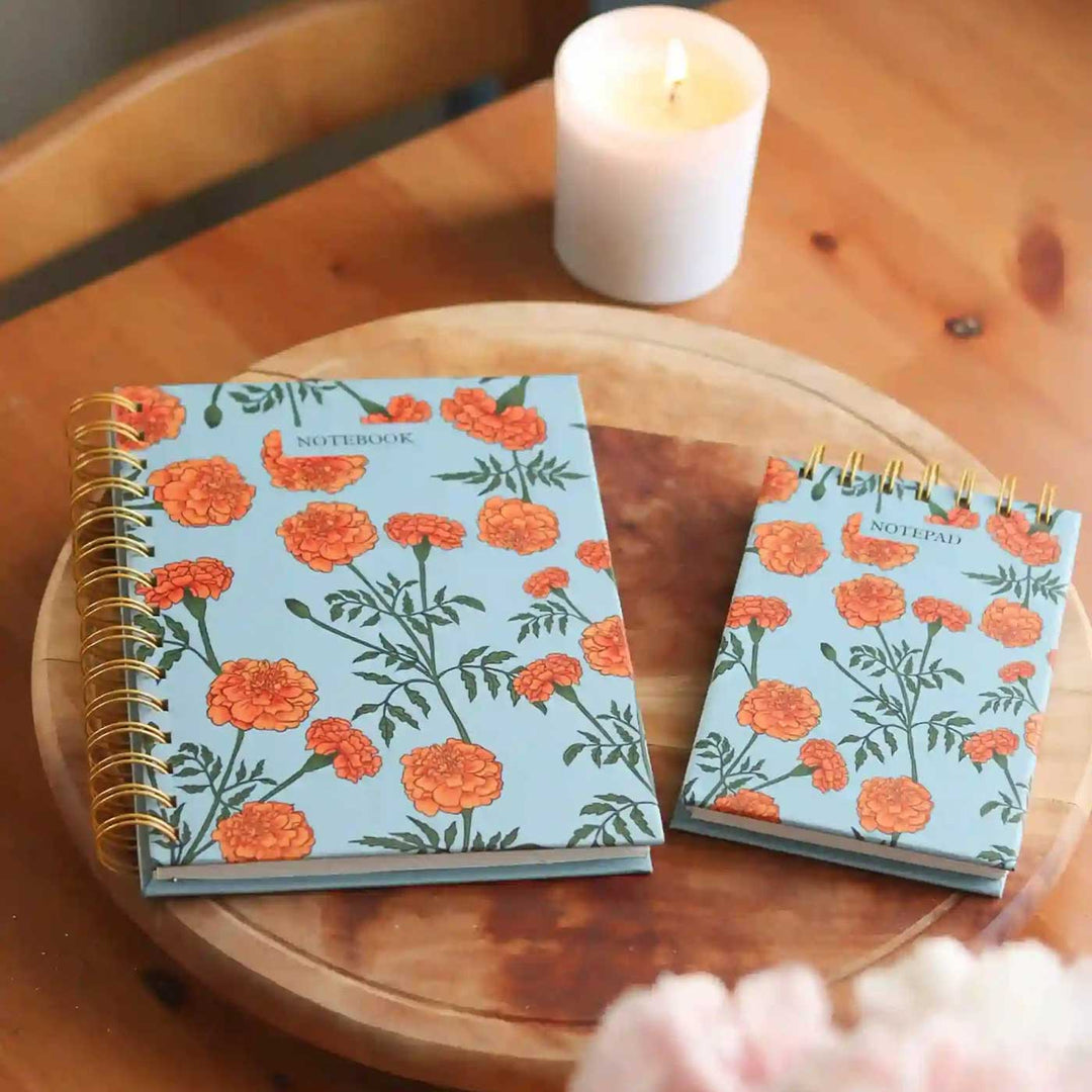 Handmade Genda Blue Spiral Notebook and Notepad Set | 80 Pages