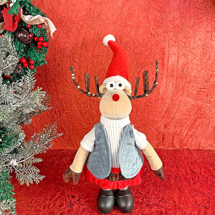 Led Light Horns Grey Coat Rudolf Reindeer Woolen Decor For Christmas Table Decoration