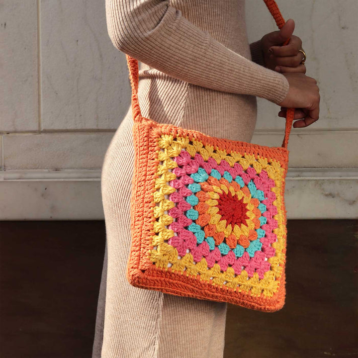 Handmade Crochet Granny Patch Sling Bag