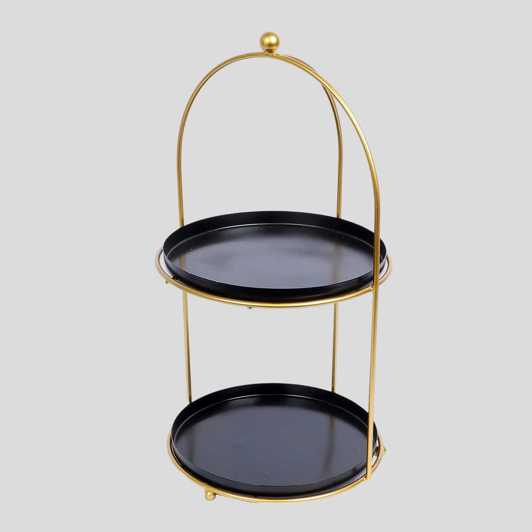 Handmade Black & Gold Two Tiered Serving Stand | Set Of 3