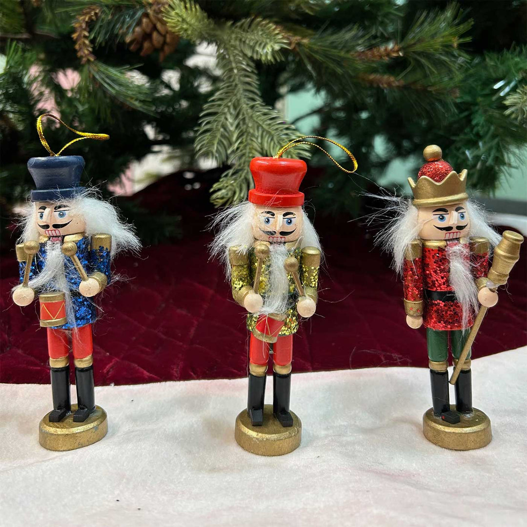 Handmade Symphony Nutcracker Wooden Ornaments For Christmas Tree Decoration | Set Of 3