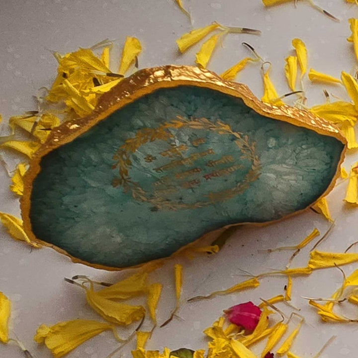 Handmade Green Gayatri Mantra Agate Stone Tea Light Holder