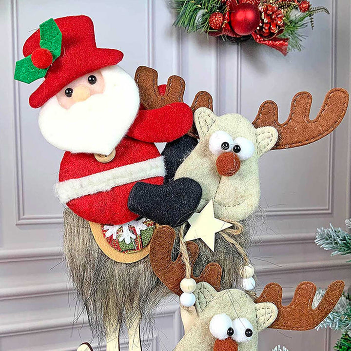 3-Tier Mdf Stacked Reindeer & Santa Mdf Wood Decor For Christmas Table Decoration