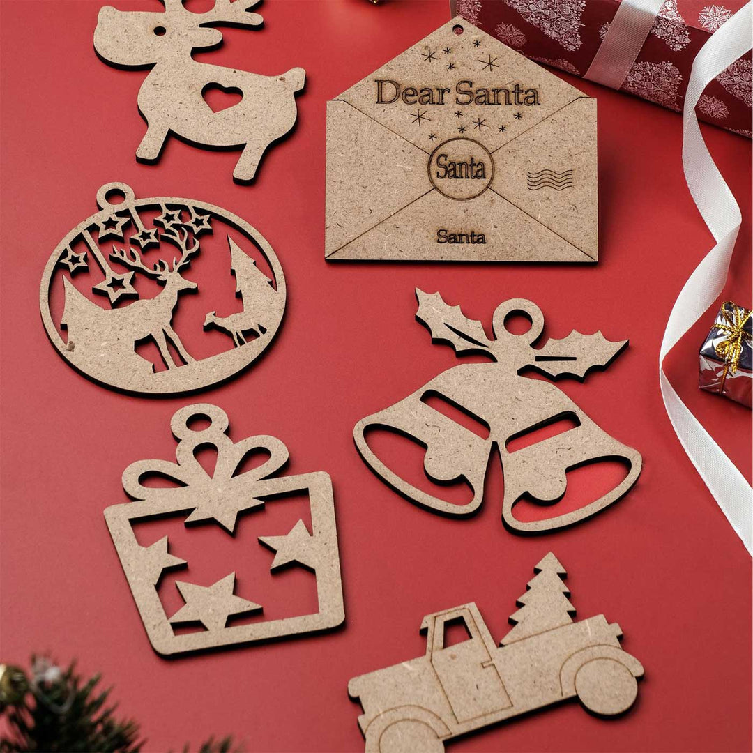 Handmade "A Winter's Wish" MDF Wood DIY Ornaments For Christmas Tree Decoration | Set Of 12