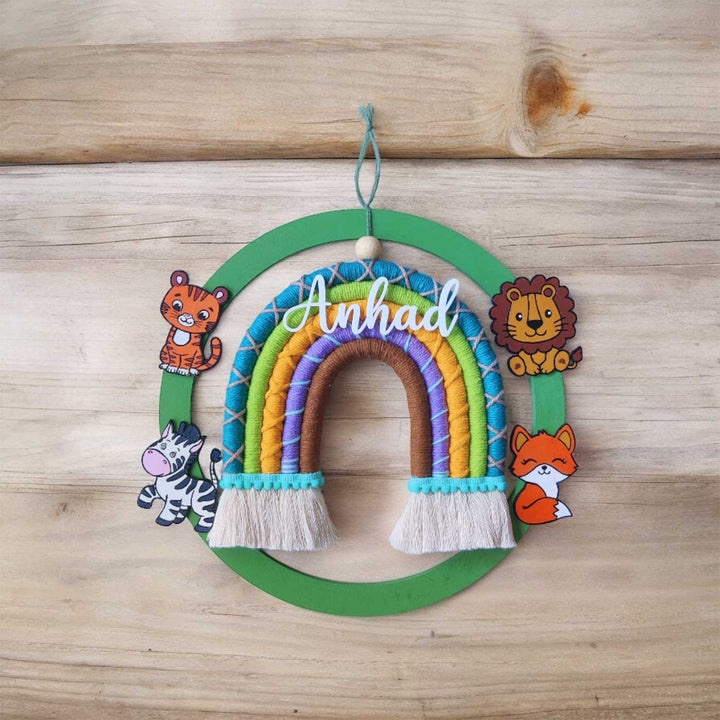 Personalized Handmade Macrame Jungle Ring & Rainbow Kids Name Plate With 3D Letters