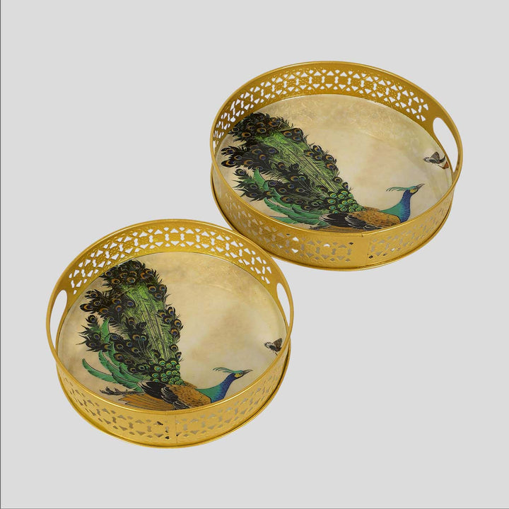 Handmade Green Peacock Tray | Set Of 2