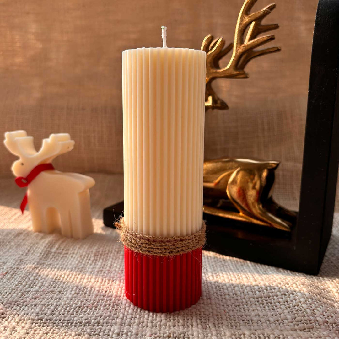 Handmade White & Red Soy Wax Pillar Scented Candle For Christmas Decoration