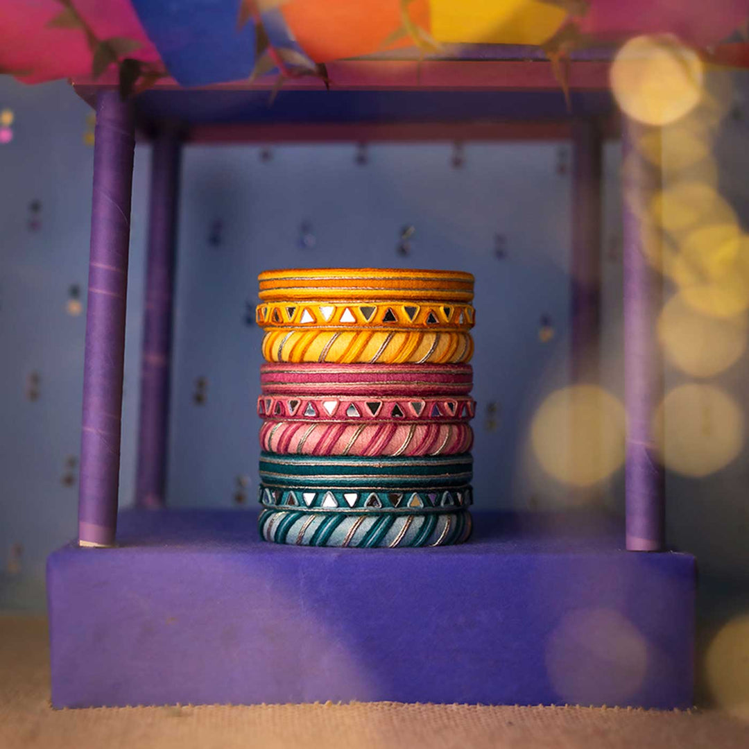 Multicolour Handcrafted Ahana Mirror Work Bangles | Set of 9