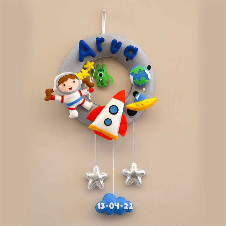 Personalized Astronaut  Adventure Theme Round Felt Kid's Nameplate