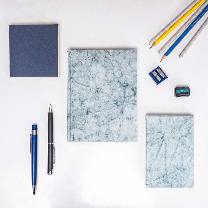 Handmade Unruled Blue Batik Journal, Notepad & Pocket Diary | 120 Gsm | Set Of 3