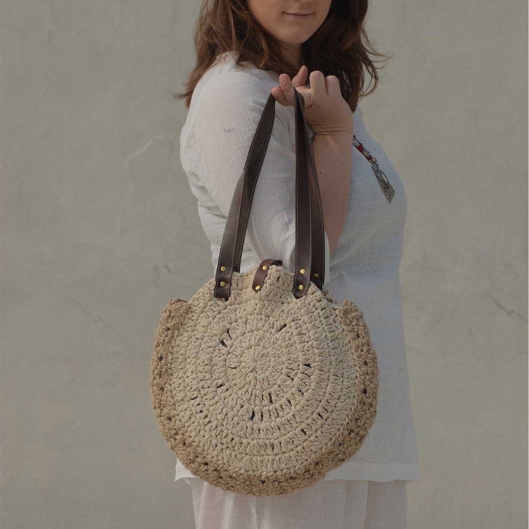 Handmade Crochet Off White United Urbane Shoulder Bag