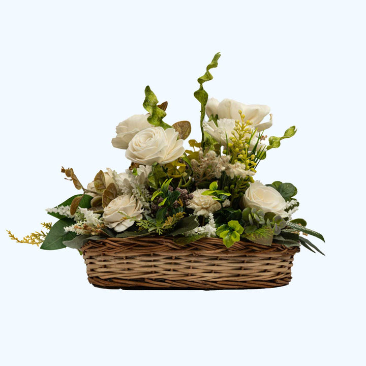 Handmade White Elegance Basket Shola Flower Centerpiece