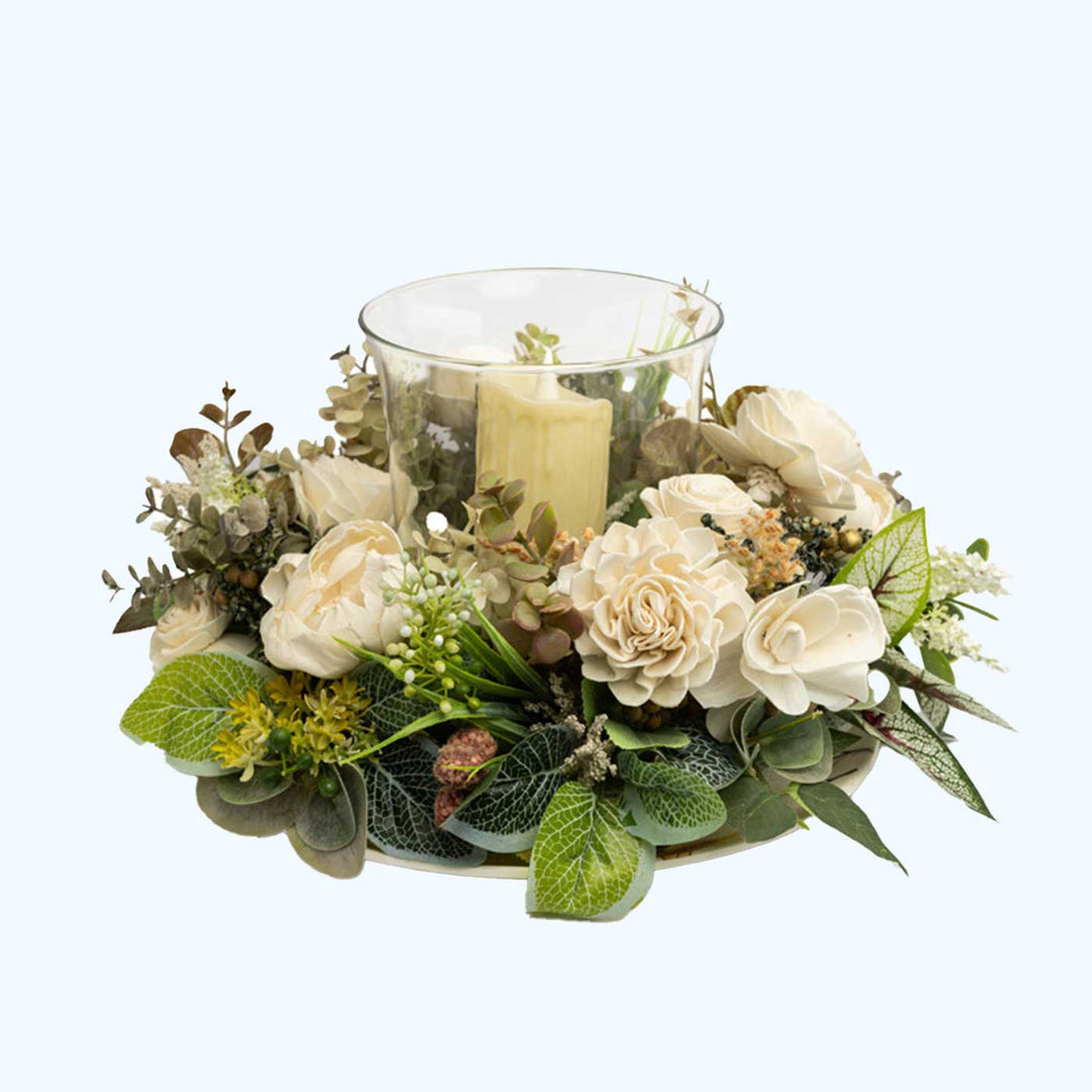 Handmade Luminous Bloom Shola Flower Centerpiece With Candle Holder