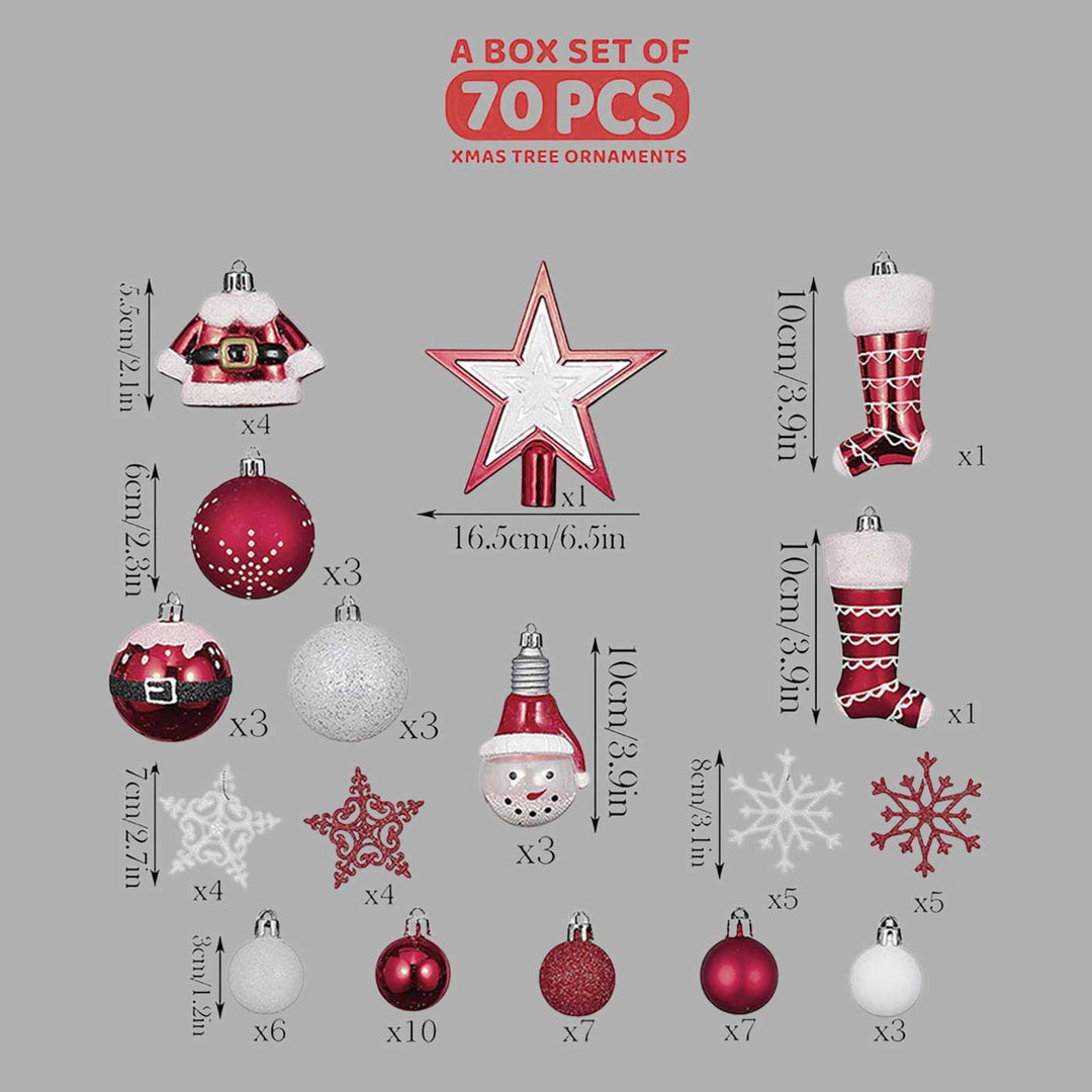 Red & White Santa Claus themed Christmas Ball Ornaments For Decoration | Set of 70