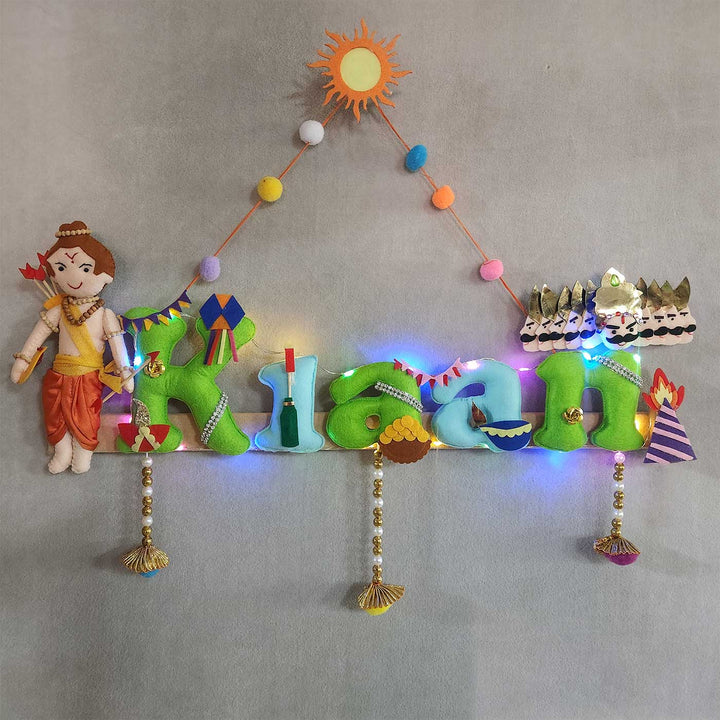 Personalized Shri Ram Ji & Ravan Theme Felt Kids Name Plate