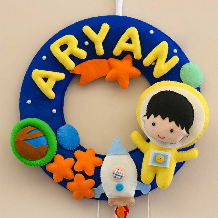 Personalized Space Voyager Theme Round Felt Kid's Nameplate