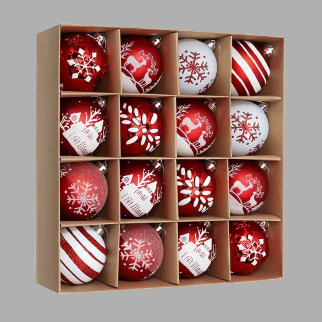 Red & White & Green Christmas Ball Ornaments For Decoration | Set of 16