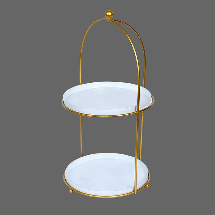 Handmade White & Gold Two Layer Serving Stand | Set Of 3