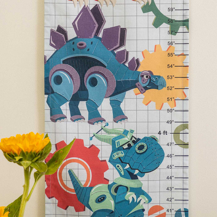 Personalized The March Of The Dinosaurs Theme Cotton Height Chart For Kids