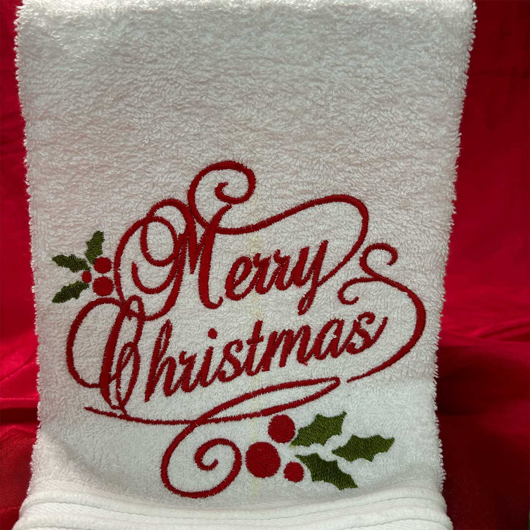 Personalized Merry Christmas Embroidered Cotton Hand Towel | Secret Santa Gift Ideas