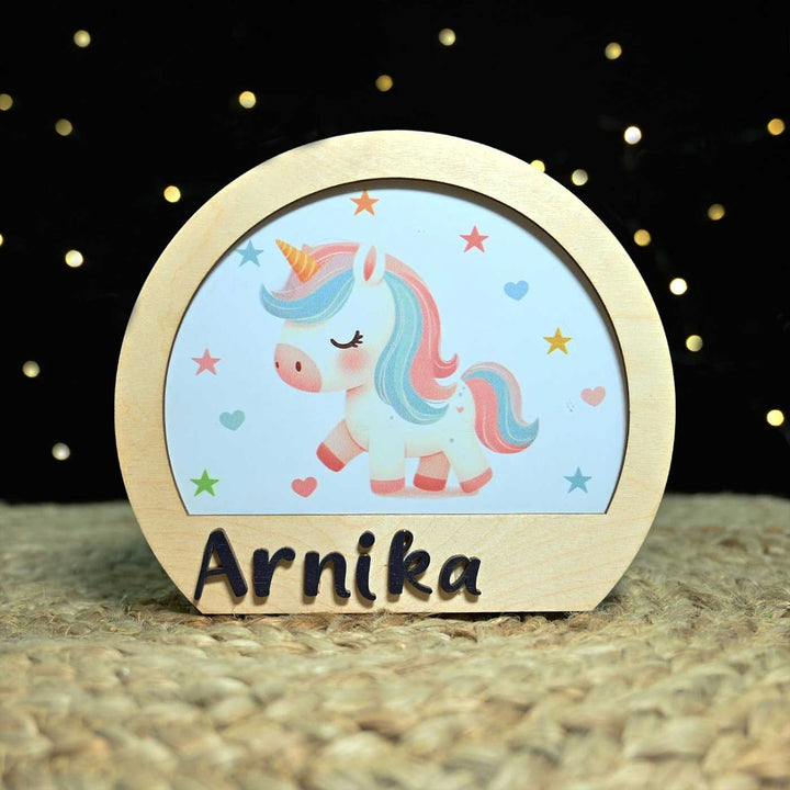 Personalized Unicorn Theme Wooden Table Lamp With 3D Letters