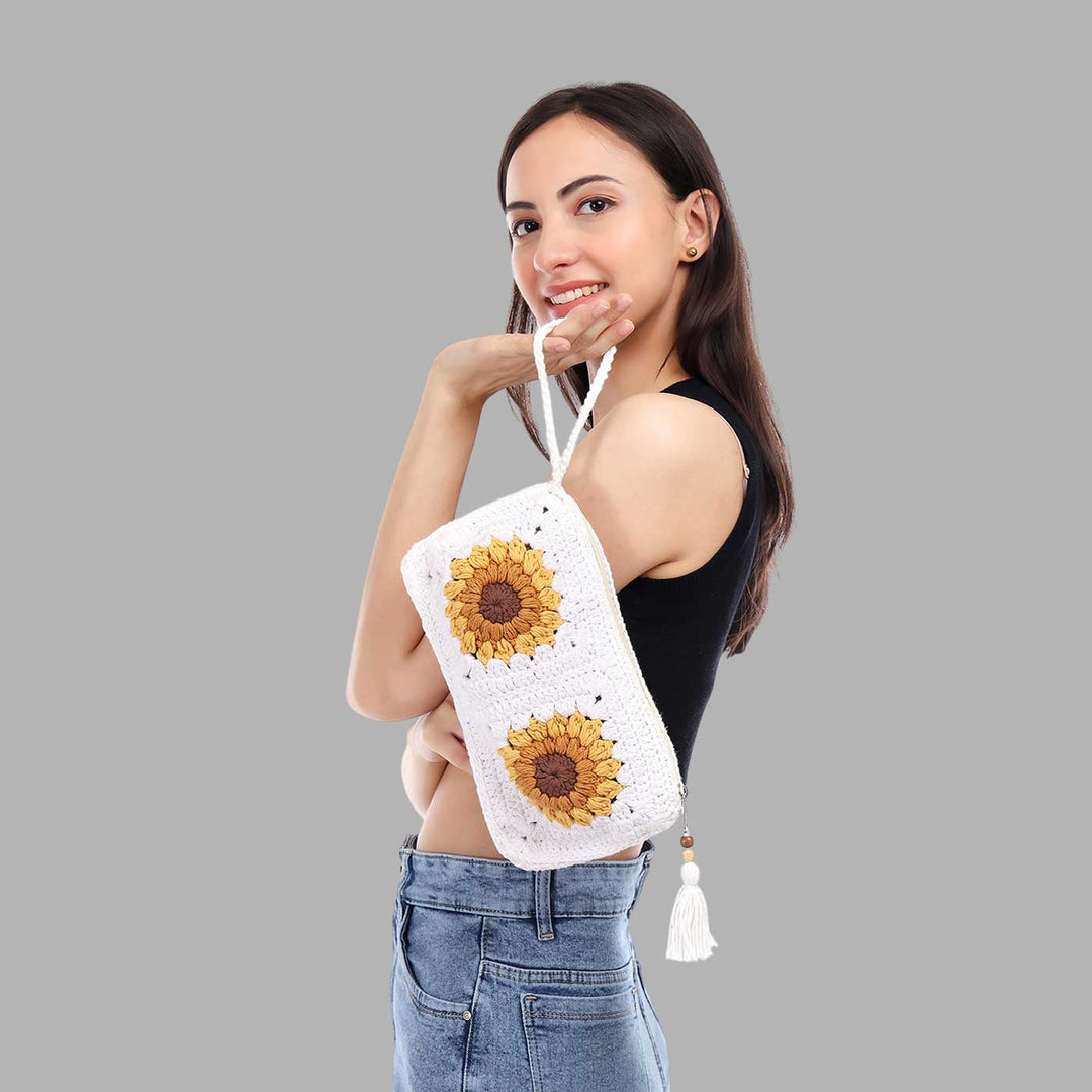 Handmade Crochet Sunflower Pouch