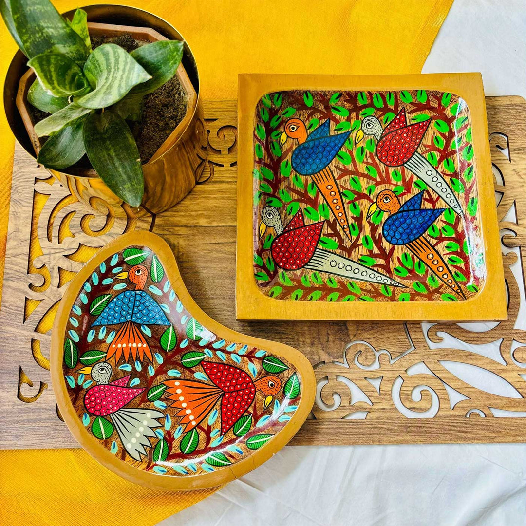 Hand-Painted Pattachitra Chiraiya Wooden Hamper | Set Of 2