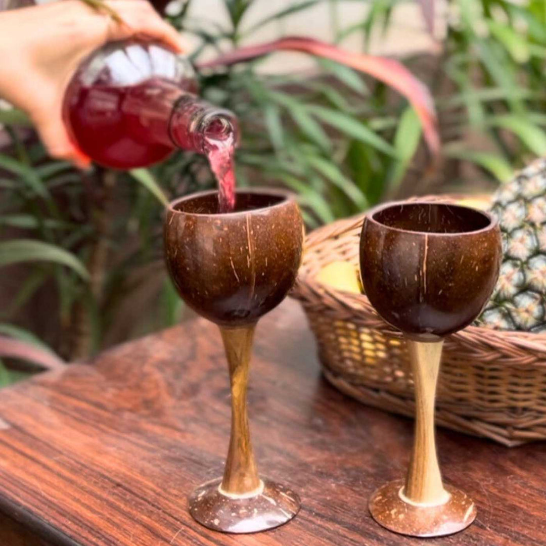 Eco-Friendly Handmade Wooden Coconut Shell Wine Glass | Set of 2