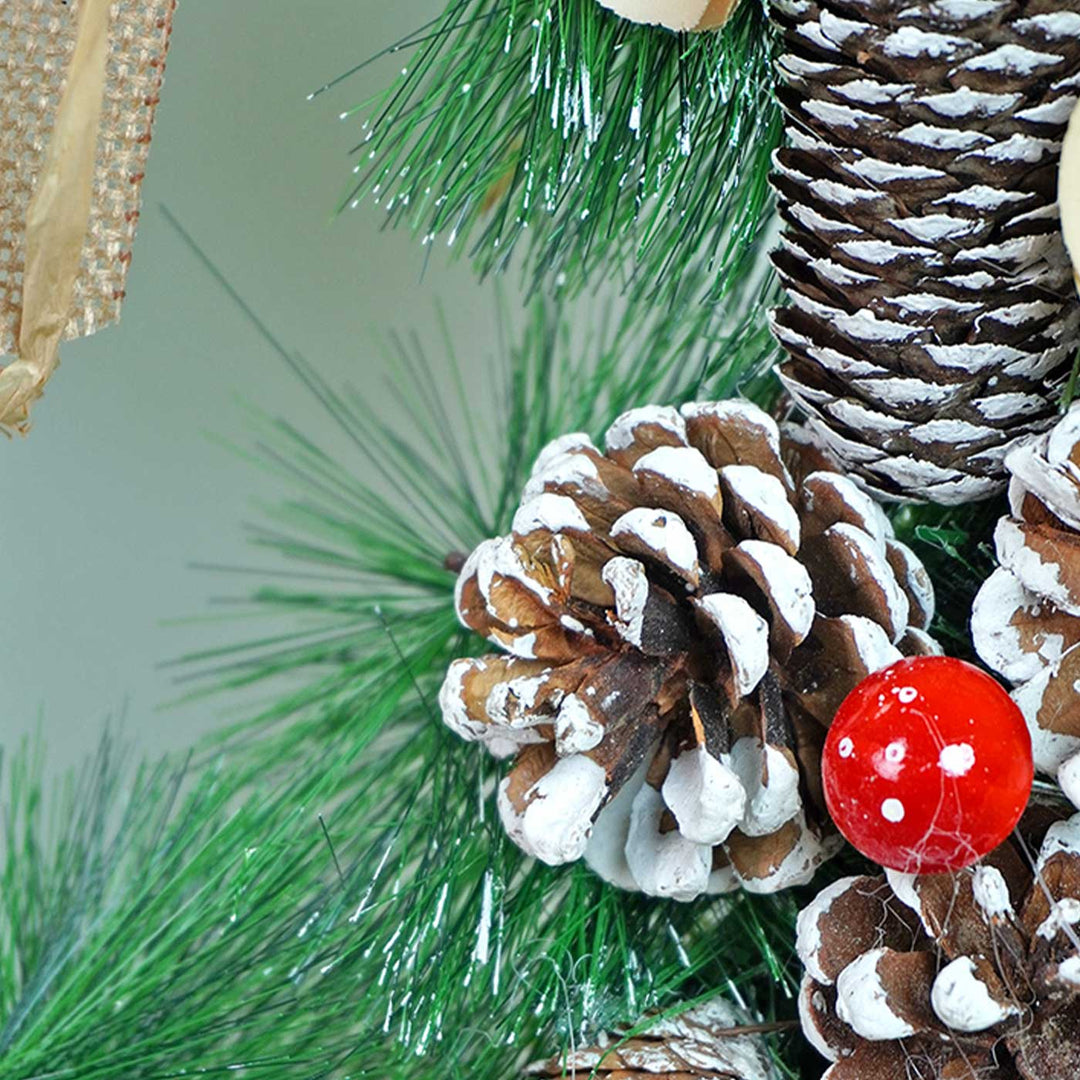 Mushroom Buds & Bushy Frosty Pinecone Wreath For Christmas Wall Decoration