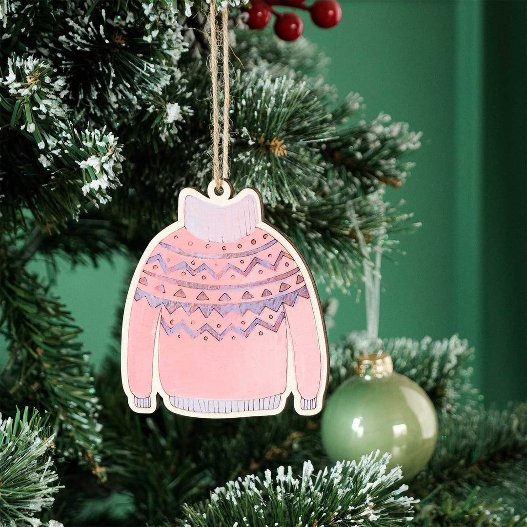 Handmade Sweater Weather MDF Wood DIY Ornaments For Christmas Tree Decoration | Set Of 12