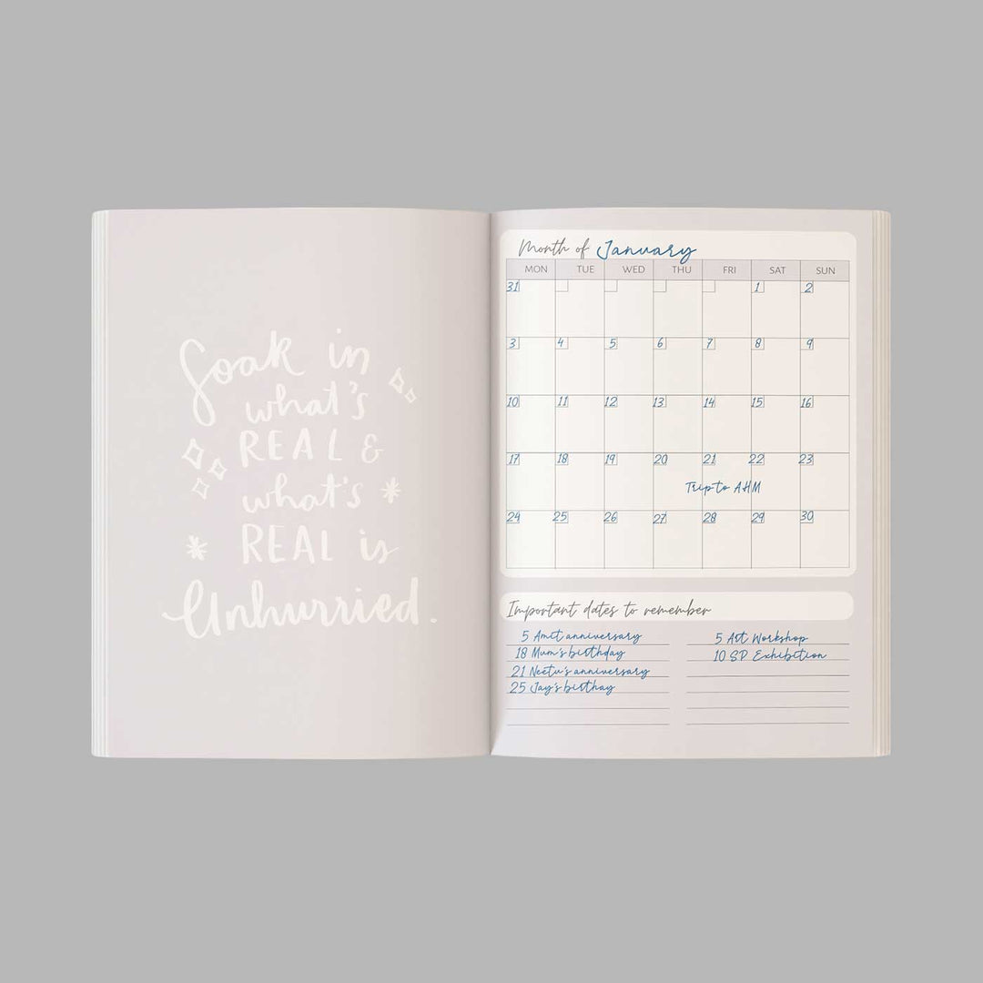 Hardbound Green Wildflower Undated Planner With Habit Tracker | 380 Pages