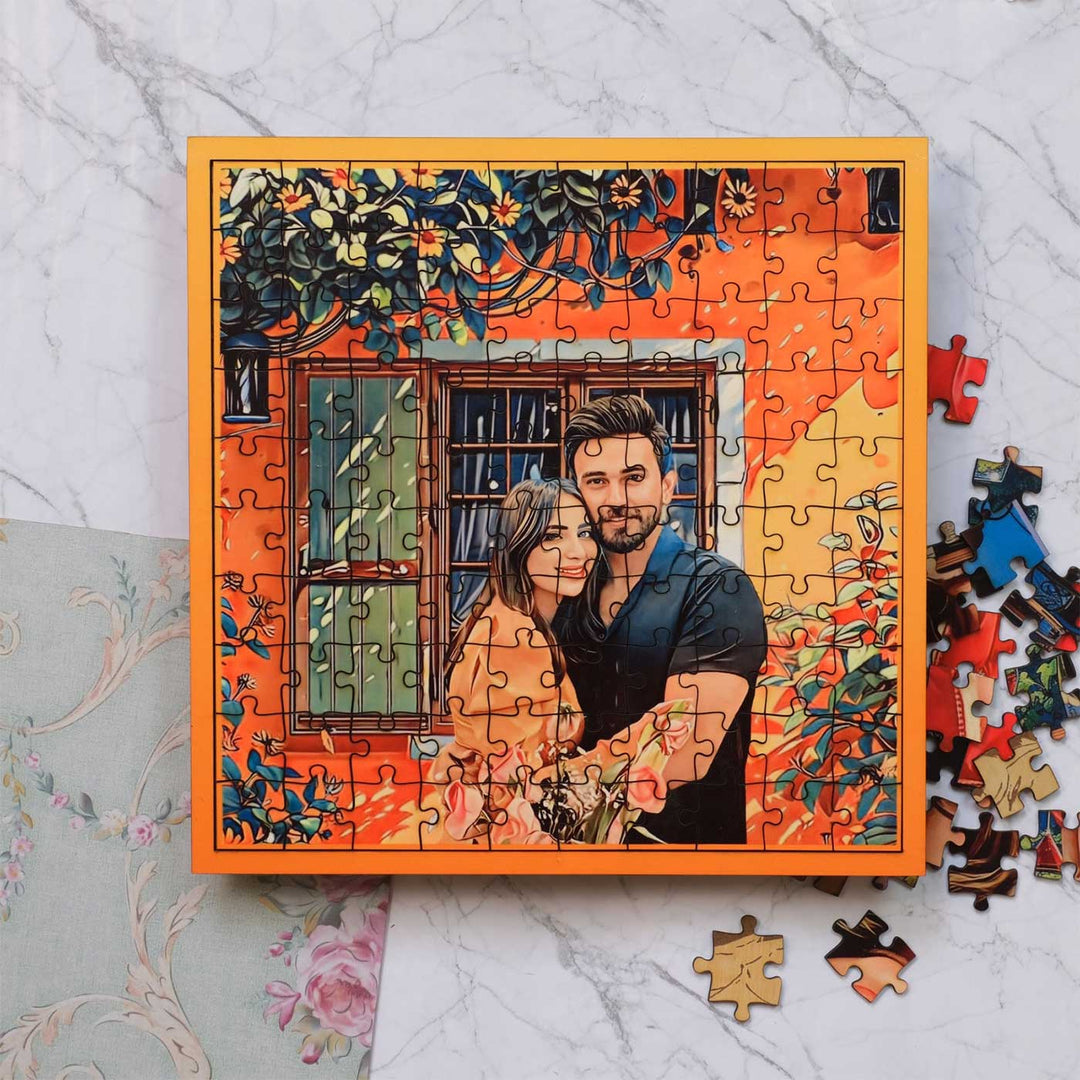 Photo Personalized Orange Floral MDF Wood Puzzle