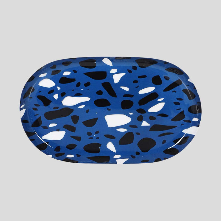 Handmade Blue & Black Metal Oval Platter | Set Of 2