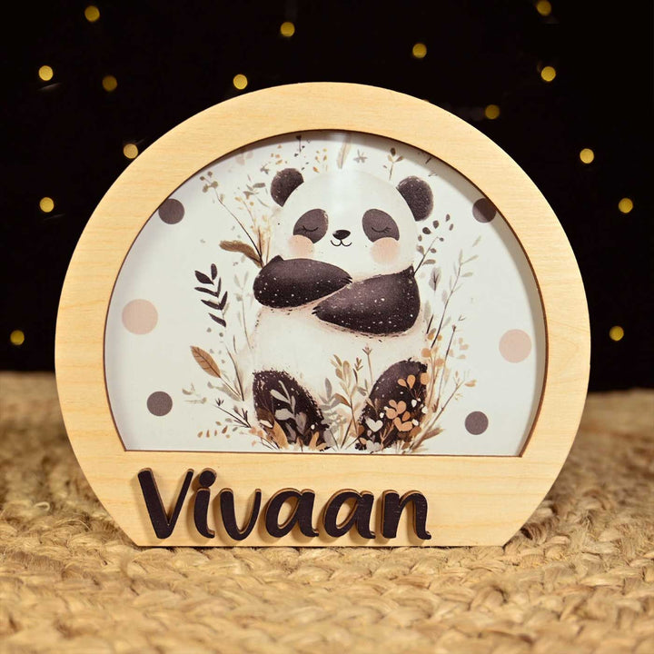 Personalized Panda Theme Wooden Table Lamp With 3D Letters