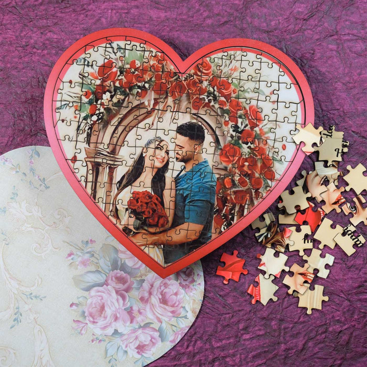 Photo Personalized Red Heart Shaped MDF Wood Puzzle