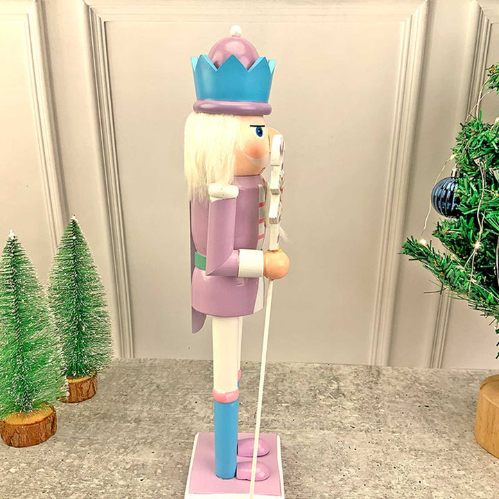 Pastel Purple Candycane Nutcracker Self-Standing Wooden Decor For Christmas Table Decoration