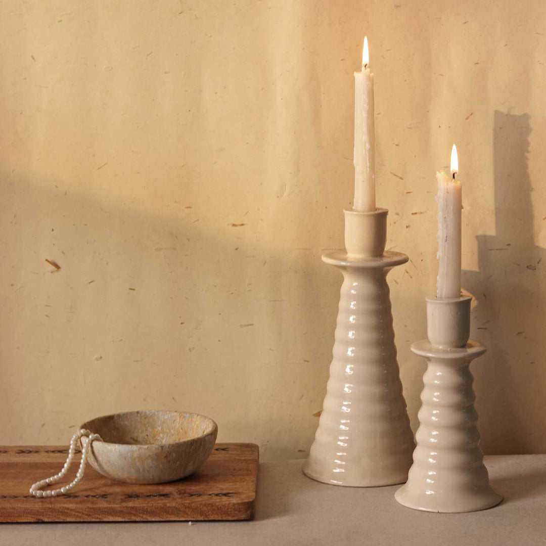 Handmade Beige Coil Shaped Ceramic Candle Holder