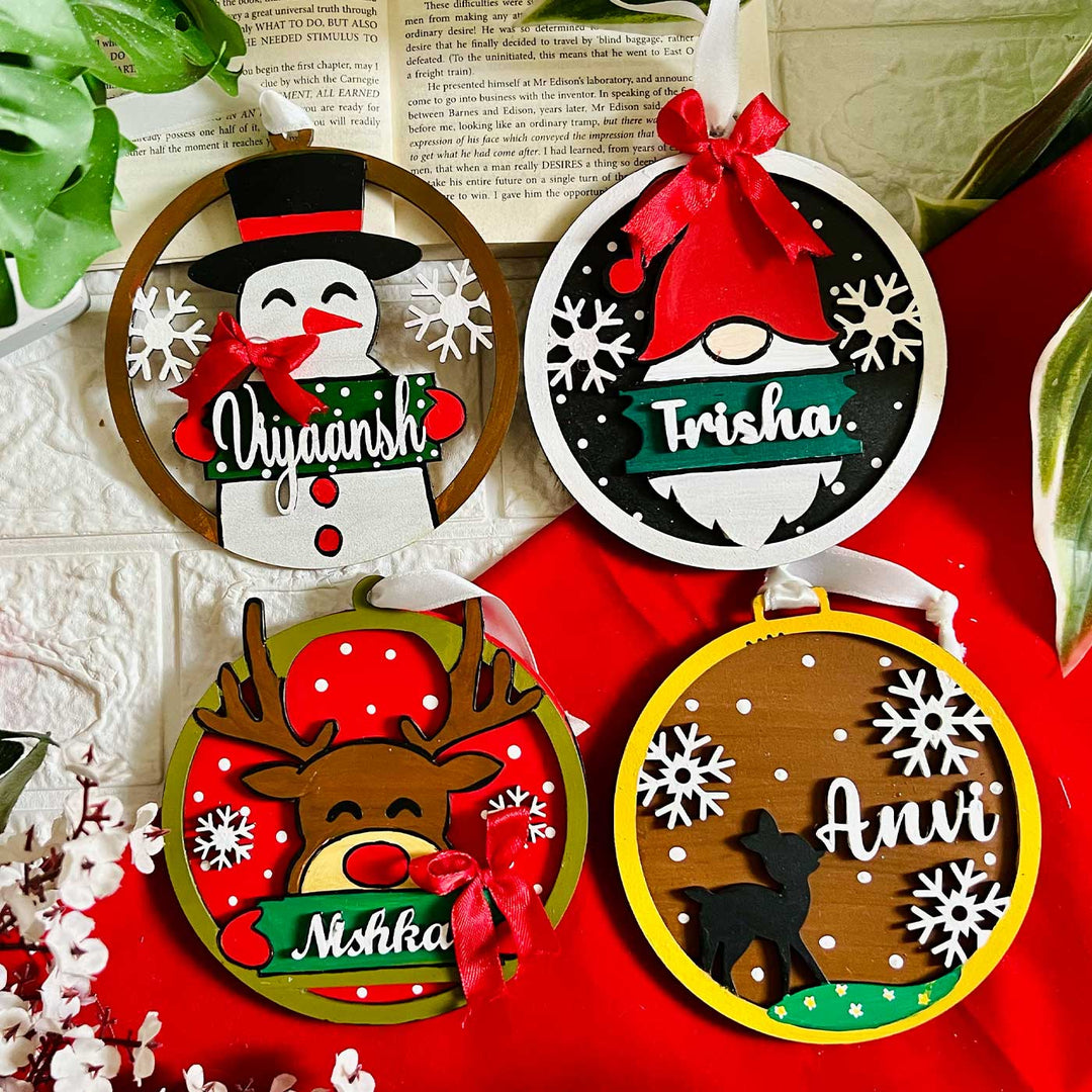 Personalized Assorted Mdf Wood Ornaments For Christmas Tree Decoration | Set Of 4