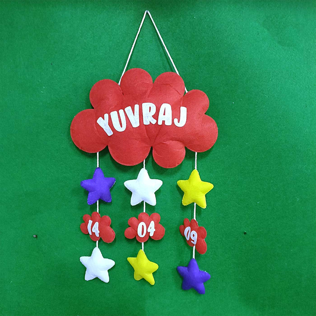 Personalized Handmade Cloud & Stars Felt Kids Name Plate with Birthdate