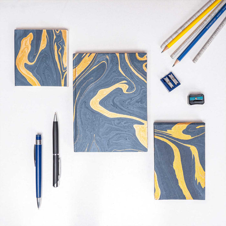 Handmade Unruled Blue Marble Journal, Notepad & Pocket Diary | 120 Gsm | Set Of 3