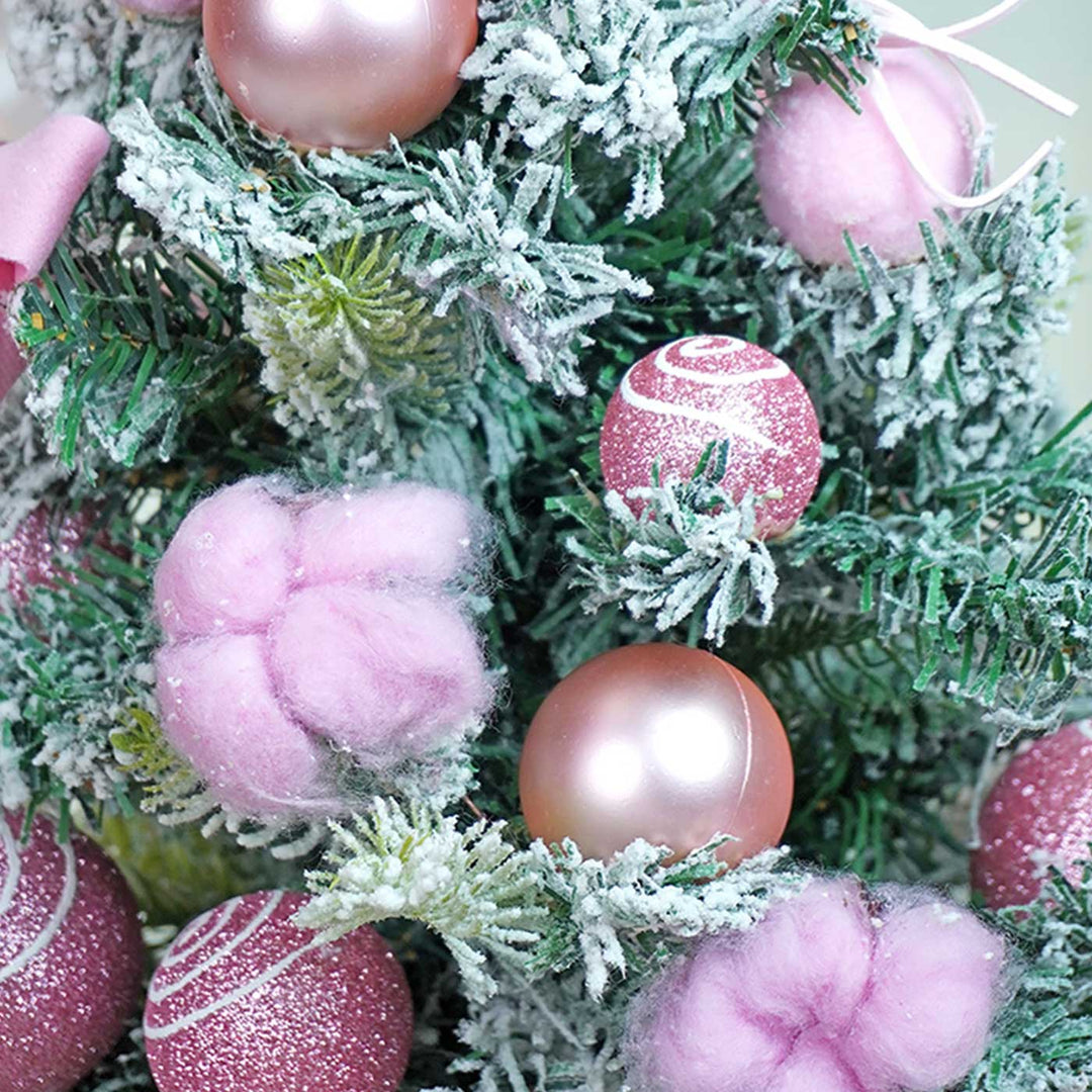 Pastel Pink Swirl Snowy Bushy Xmas Tree For Christmas Table Decoration