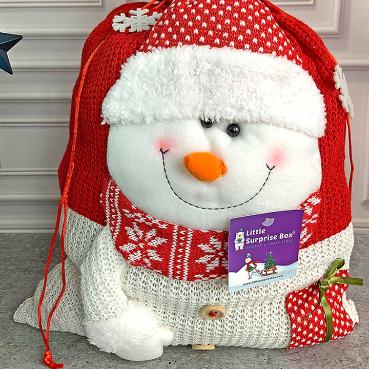 Handmade Snowman Red & White Knitted Large Size Gift Sacks For Christmas Decoration