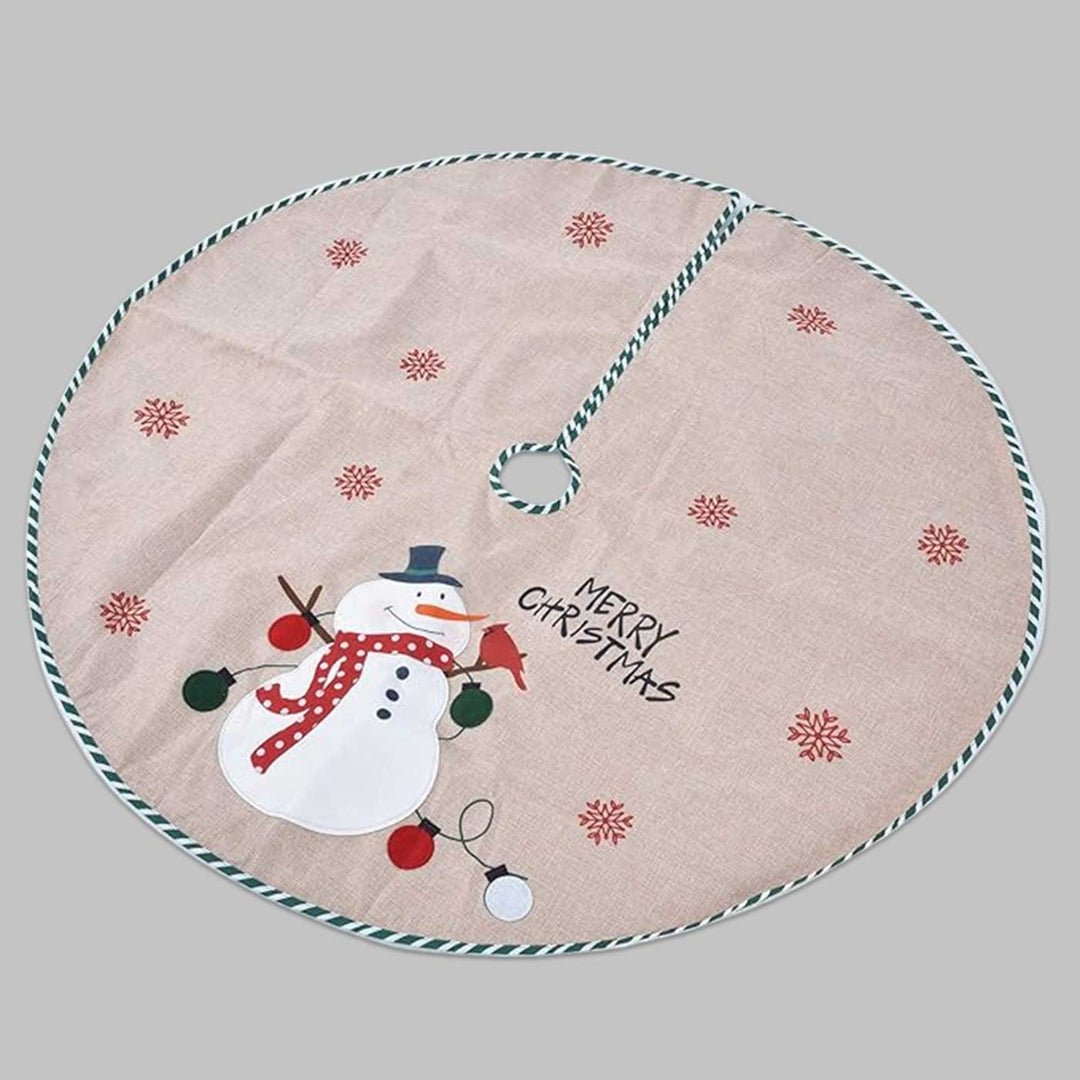 Personalized Snowman’s Embrace Linen Tree Skirt For Christmas Tree Decoration