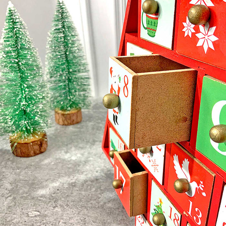 24 Days Wooden Red Tree Shape Advent Calendar | Xmas Gifting Ideas