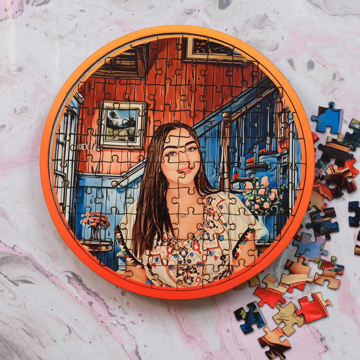 Photo Personalized Round Vintage Retreat MDF Wood Puzzle