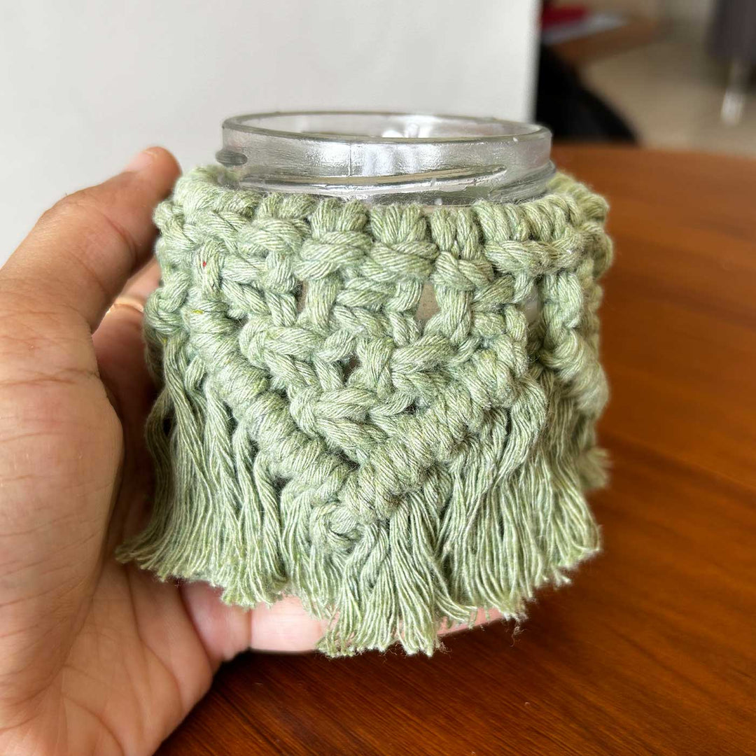 Handmade Macrame Candle Jar With Cover