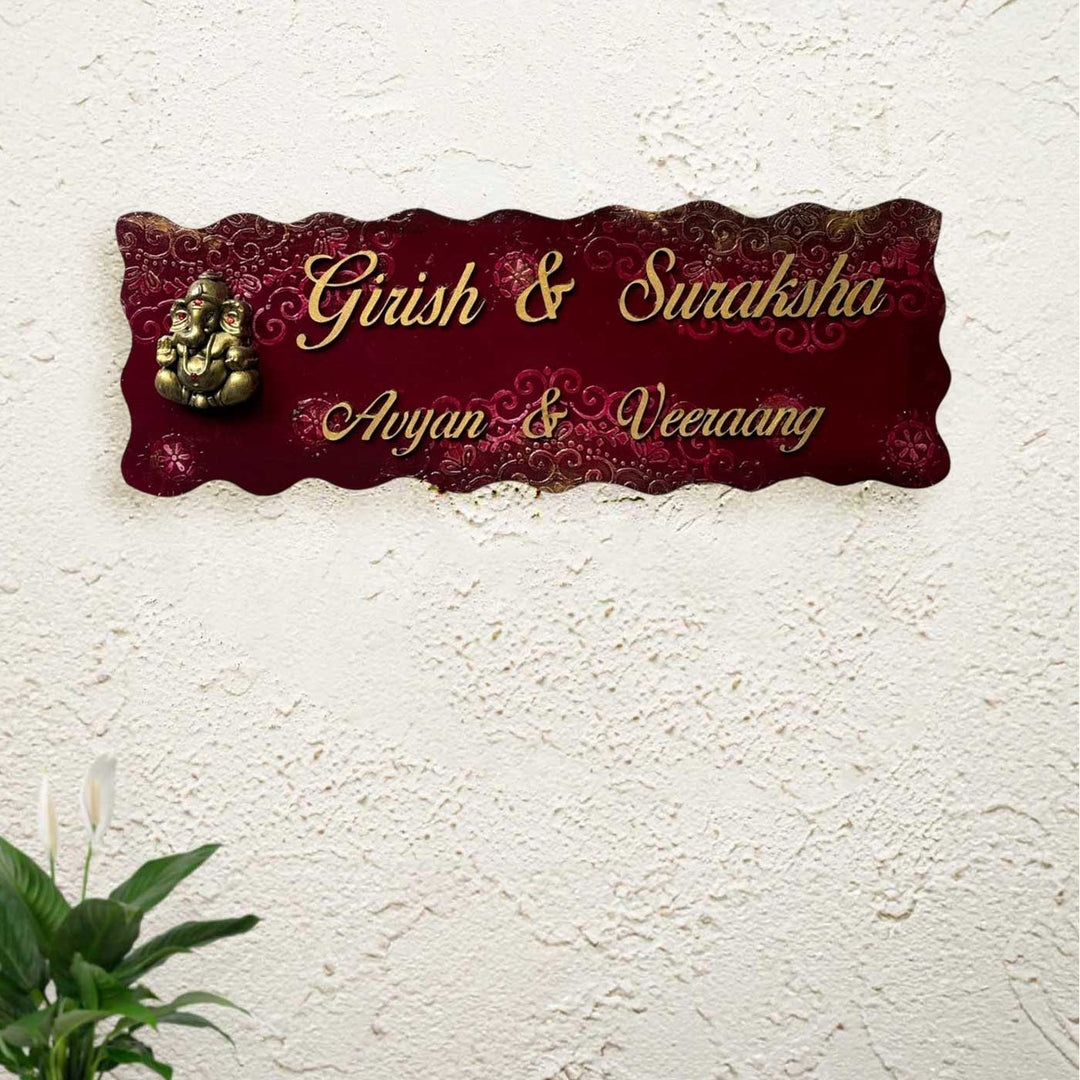 Personalized Divine Ganesha Theme Mdf Wood Name Plate