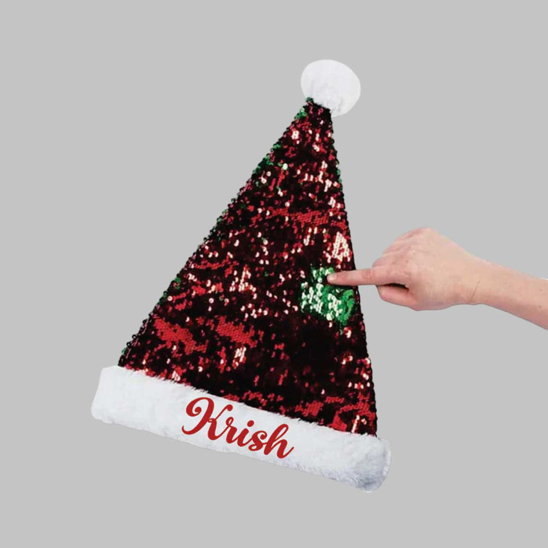 Personalized Sequined Red & Green Christmas Santa Hat | Xmas Gifting Ideas